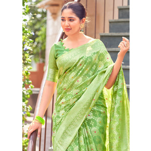 green-woven-cotton-silk-saree-with-tassels-17