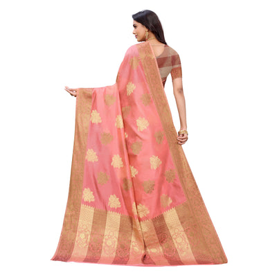 Gajari Pink Festive Wear Floral Woven Silk Saree
