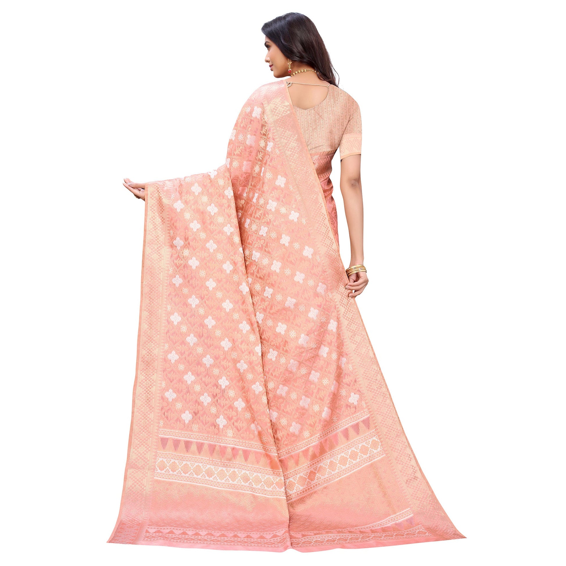 Dark Peach Festive Wear Woven Silk Saree