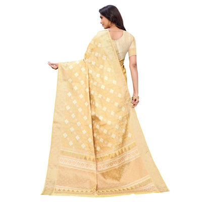 Cream Festive Wear Woven Silk Saree