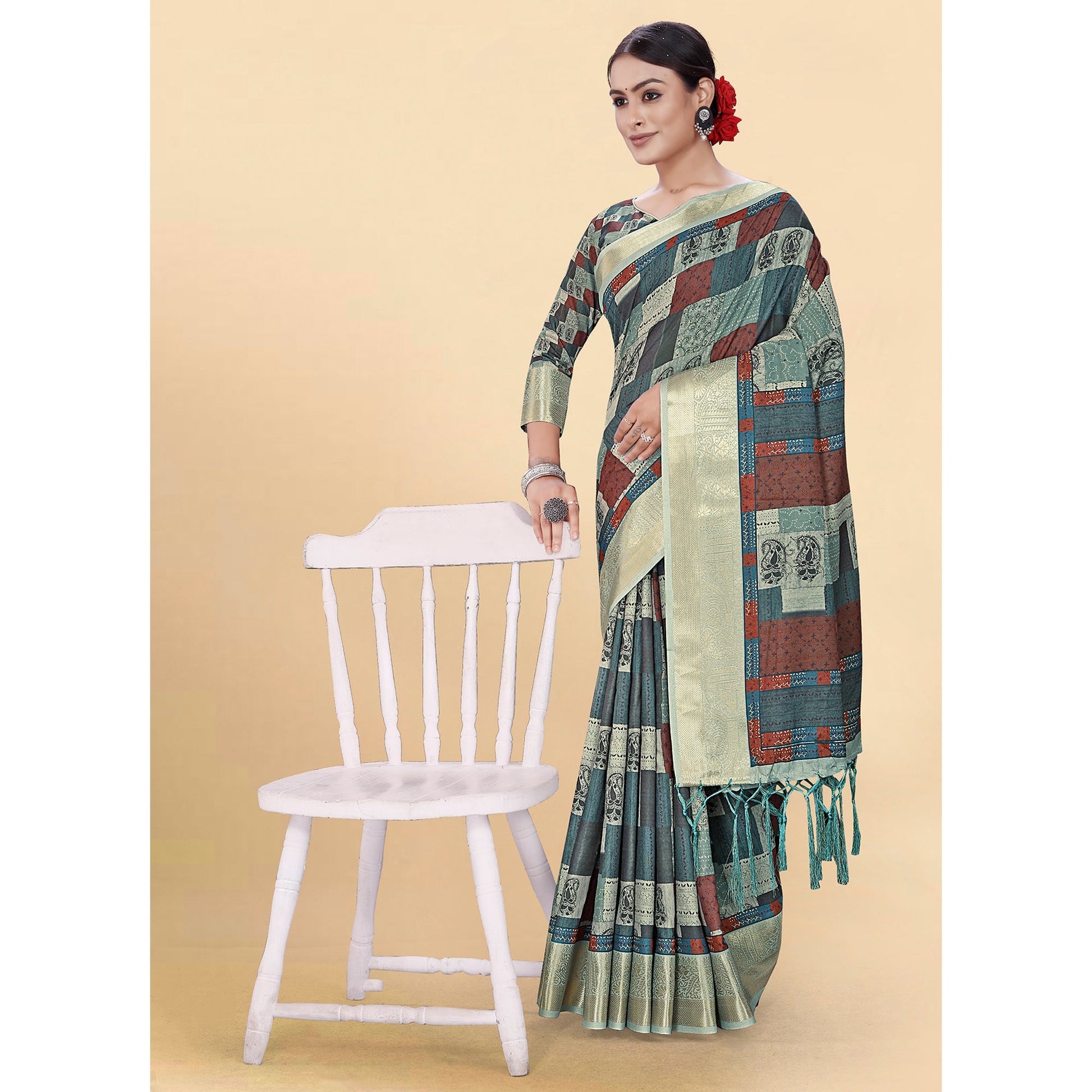 Multicolor Digital Printed Pure Cotton Saree