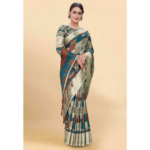 Light Pista Green Digital Printed Pure Cotton Saree