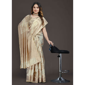Cream Floral Woven Raw Silk Saree