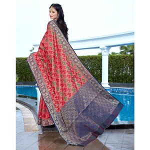 Gajari Pink Floral Woven Art Silk Saree