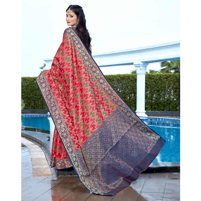 Gajari Pink Floral Woven Art Silk Saree