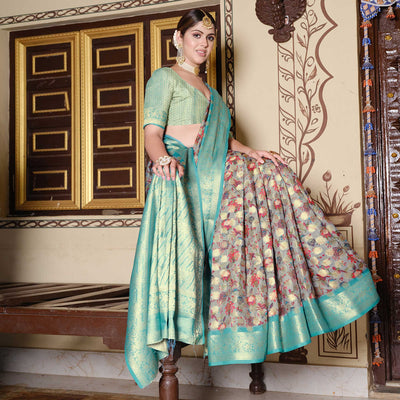 grey-turquoise-floral-printed-pure-cotton-saree