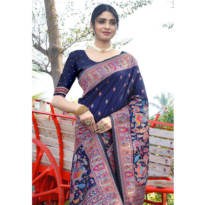 Blue Woven Pure Silk Saree