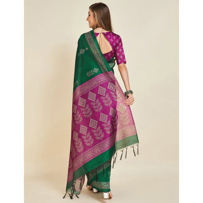 green-digital-printed-bhagalpuri-silk-saree-with-tassels