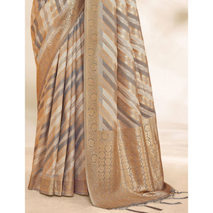 Grey Woven Cotton Silk Saree With Tassels