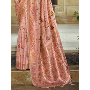 Light Pink Floral Zari Woven Cotton Silk Saree