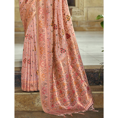 Light Pink Floral Zari Woven Cotton Silk Saree