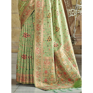 green-floral-zari-woven-cotton-silk-saree