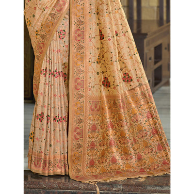 Cream Floral Zari Woven Cotton Silk Saree