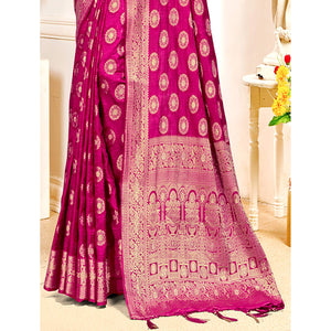 Magenta Floral Woven Cotton Silk Saree With Tassels