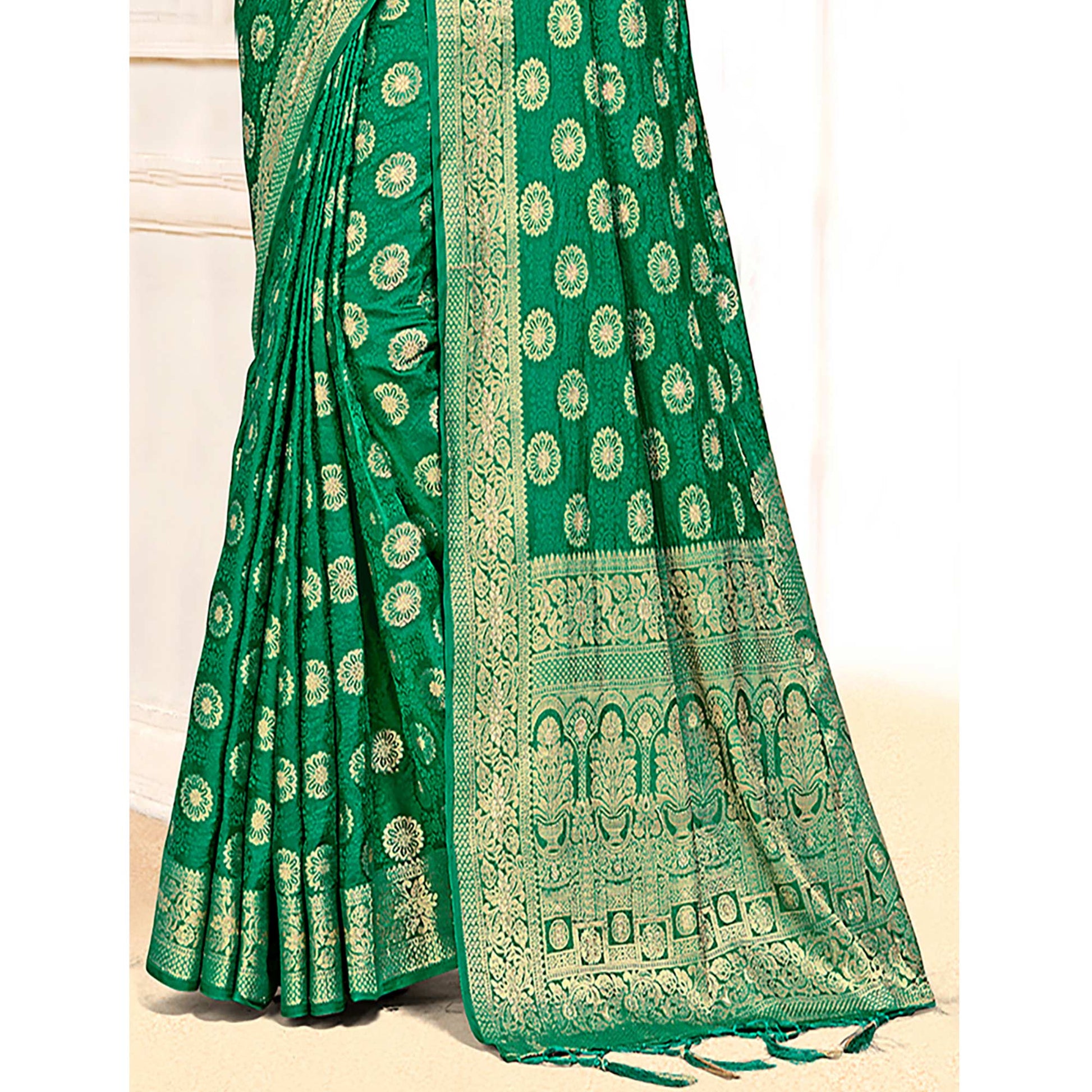 green-floral-woven-cotton-silk-saree-with-tassels-2