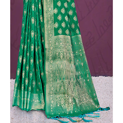 green-floral-woven-cotton-silk-saree-with-tassels-5