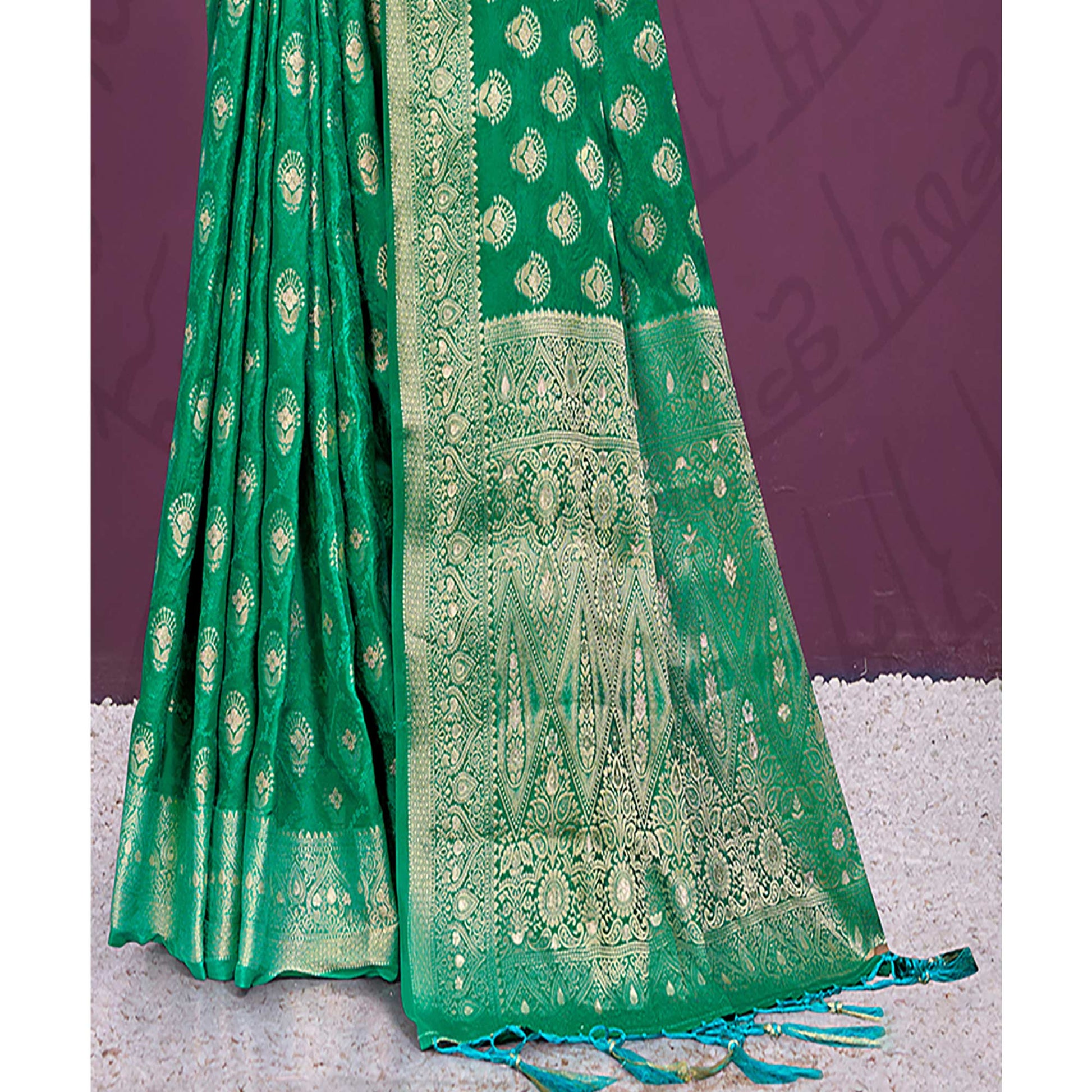 green-floral-woven-cotton-silk-saree-with-tassels-5