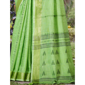 green-woven-cotton-blend-saree-with-tassels-2