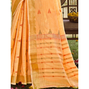 Light Orange Woven Cotton Blend Saree