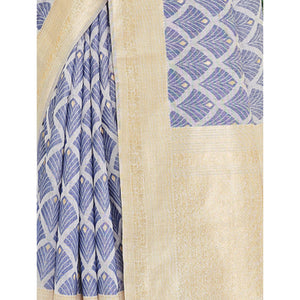 Blue Woven Cotton Silk Saree With Tassels