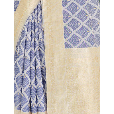 Blue Woven Cotton Silk Saree With Tassels