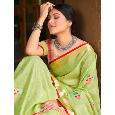 green-floral-embroidered-linen-saree-with-tassels-1