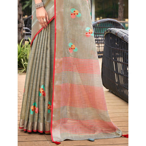 grey-floral-embroidered-linen-saree-with-tassels