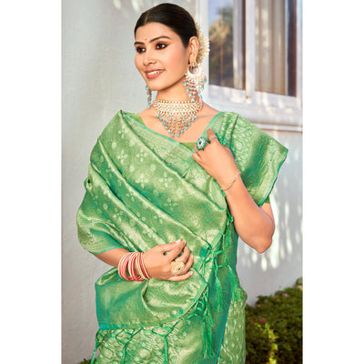 13green-floral-woven-cotton-blend-saree-with-tassels