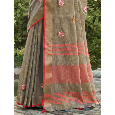 grey-floral-embroidered-linen-saree-with-tassels-1