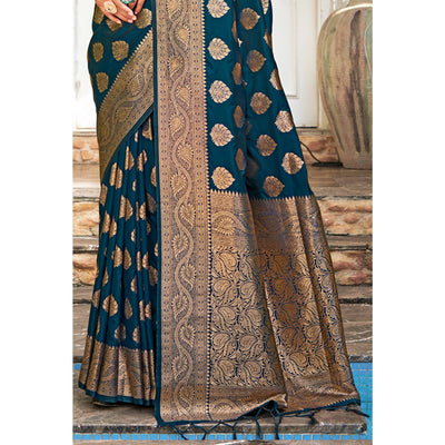 Morpich Floral Woven Banarasi Silk Saree
