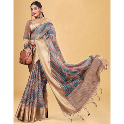 Multicolor Checks Woven Bhagalpuri Silk Saree With Tassels