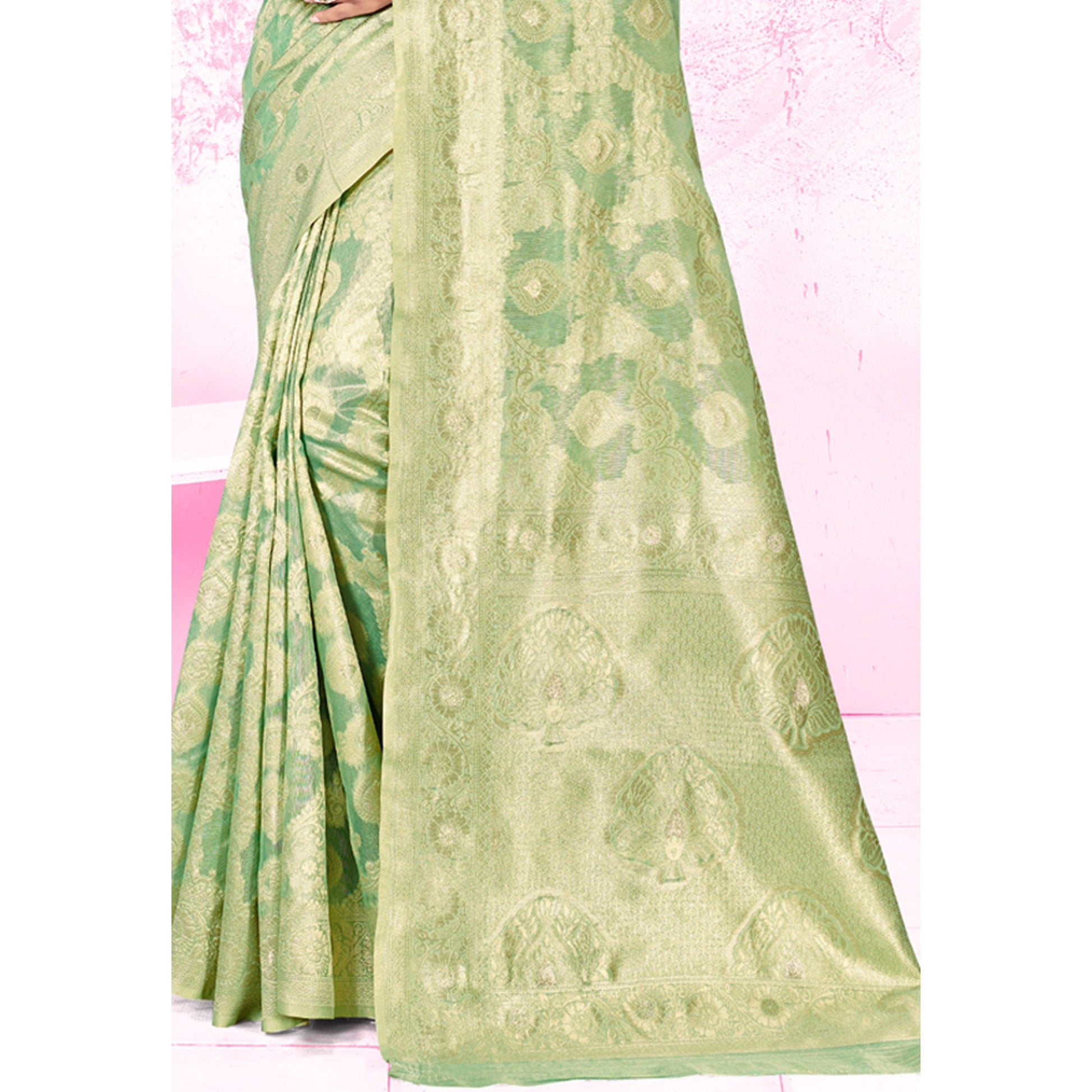 green-woven-cotton-blend-saree-1