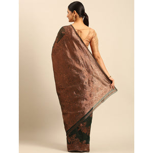 Bottle Green Floral Woven Cotton Silk Saree