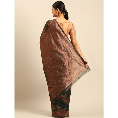 Bottle Green Floral Woven Cotton Silk Saree