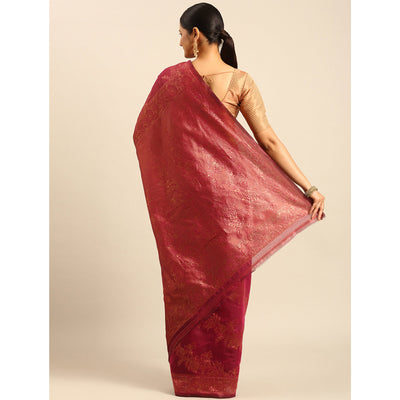 Magenta Floral Woven Cotton Silk Saree