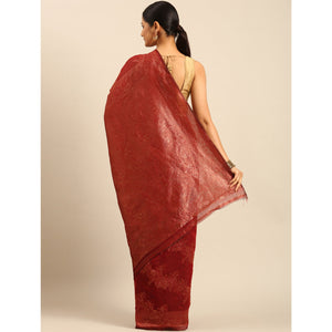 Maroon Floral Woven Cotton Silk Saree