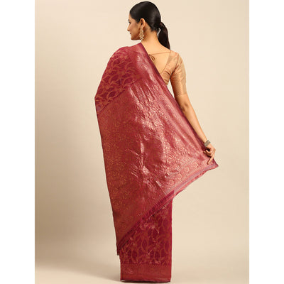 Magenta Floral Woven Cotton Silk Saree