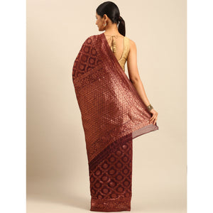 Maroon Floral Woven Cotton Silk Saree