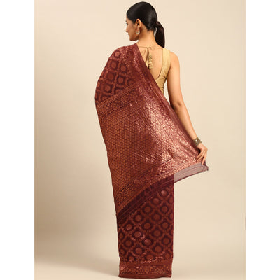 Maroon Floral Woven Cotton Silk Saree