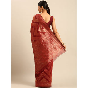 Maroon Floral Woven Cotton Silk Saree