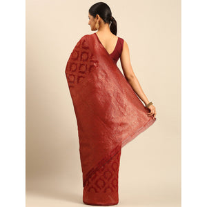 Maroon Floral Woven Cotton Silk Saree