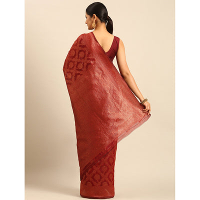 Maroon Floral Woven Cotton Silk Saree