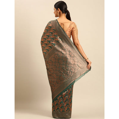 green-floral-woven-cotton-silk-saree-7