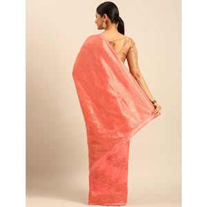 Gajari Pink Floral Woven Cotton Silk Saree
