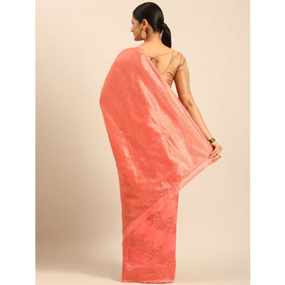 Gajari Pink Floral Woven Cotton Silk Saree