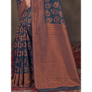 Blue Woven Cotton Silk Saree