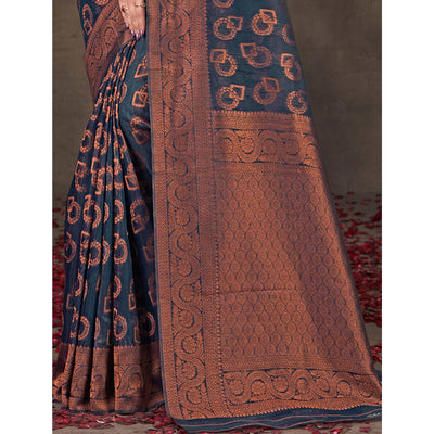 Blue Woven Cotton Silk Saree