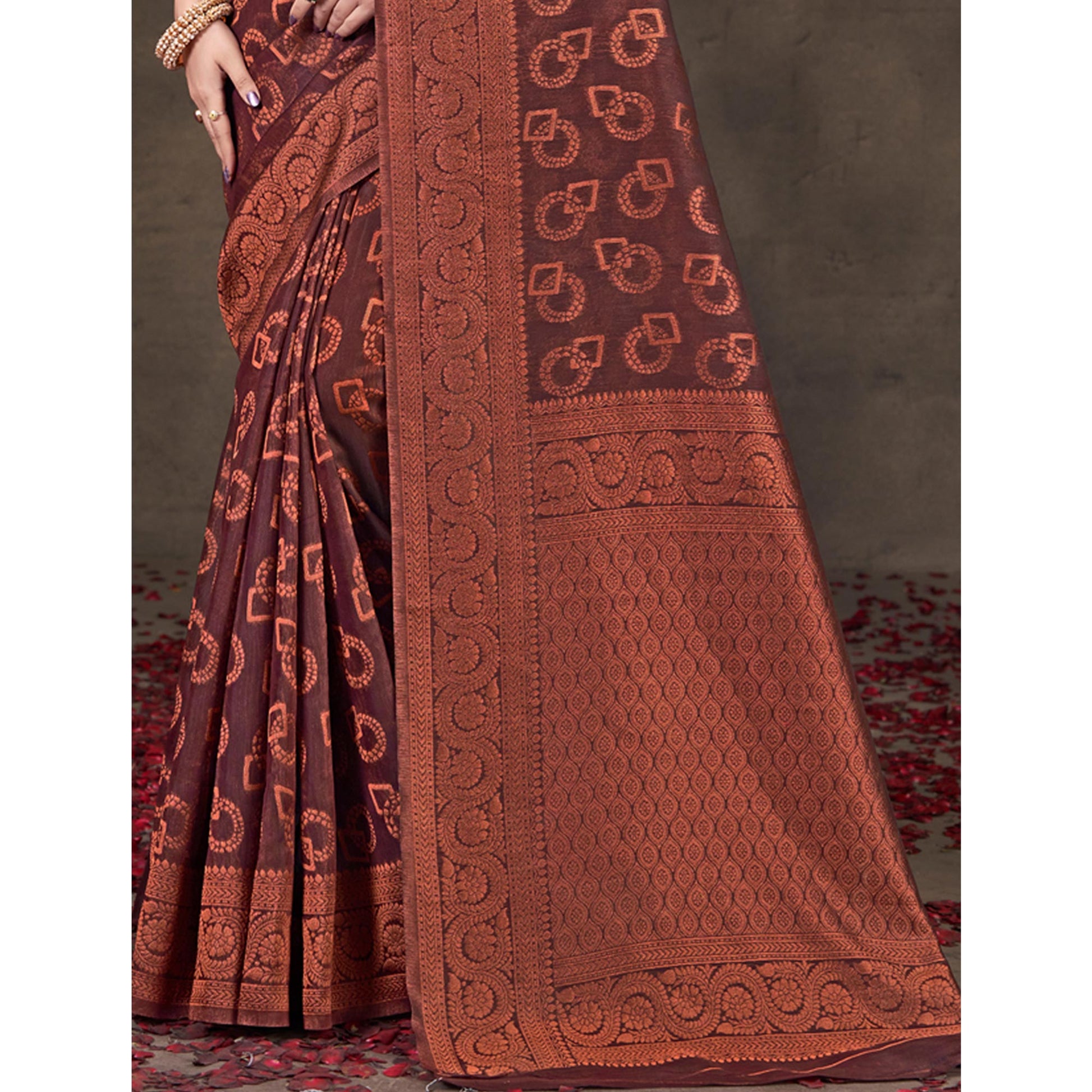 Burgundy Woven Cotton Silk Saree