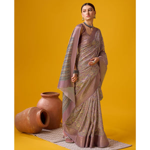 Mauve Digital Printed Cotton Silk Saree With Border