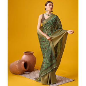 green-digital-printed-cotton-silk-saree-with-border